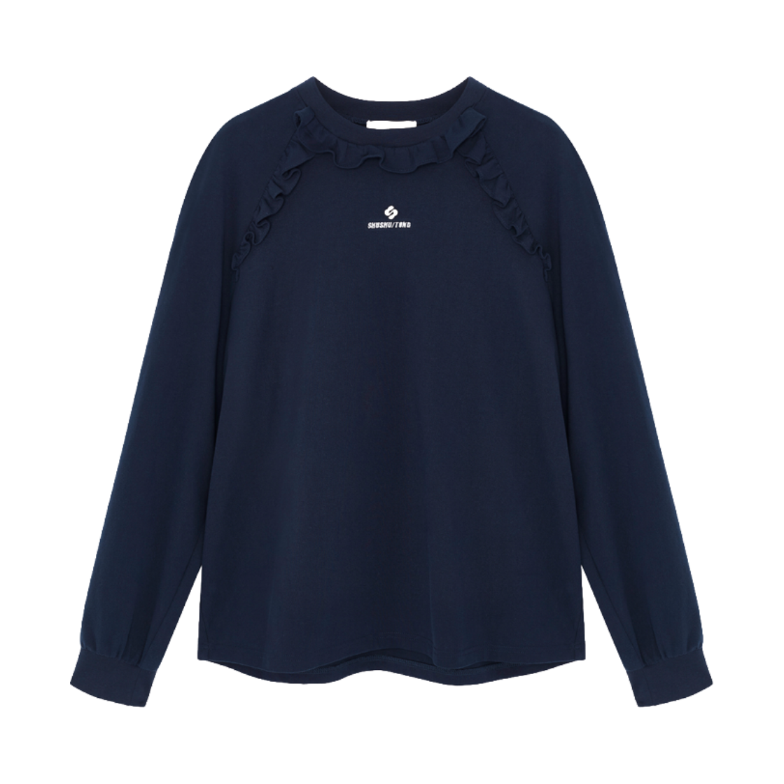 KW6DTSLSH08NY Shushu/Tong Women Lace Trim Long Sleeve T-Shirt Navy Blue - 26FW