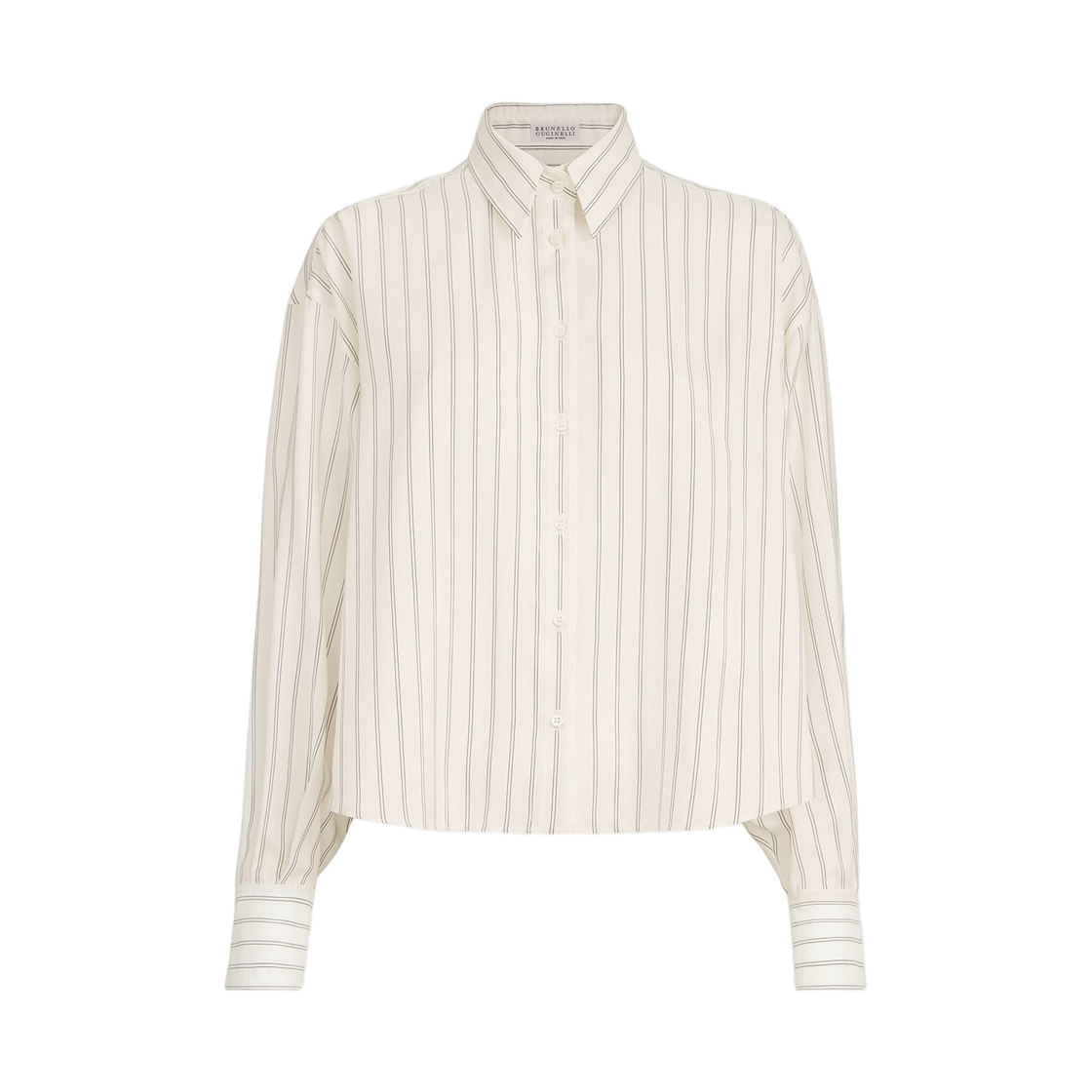 MH770M2A06-C001 (W) Brunello Cucinelli Striped Silk Poplin Shirt with Monili Butter