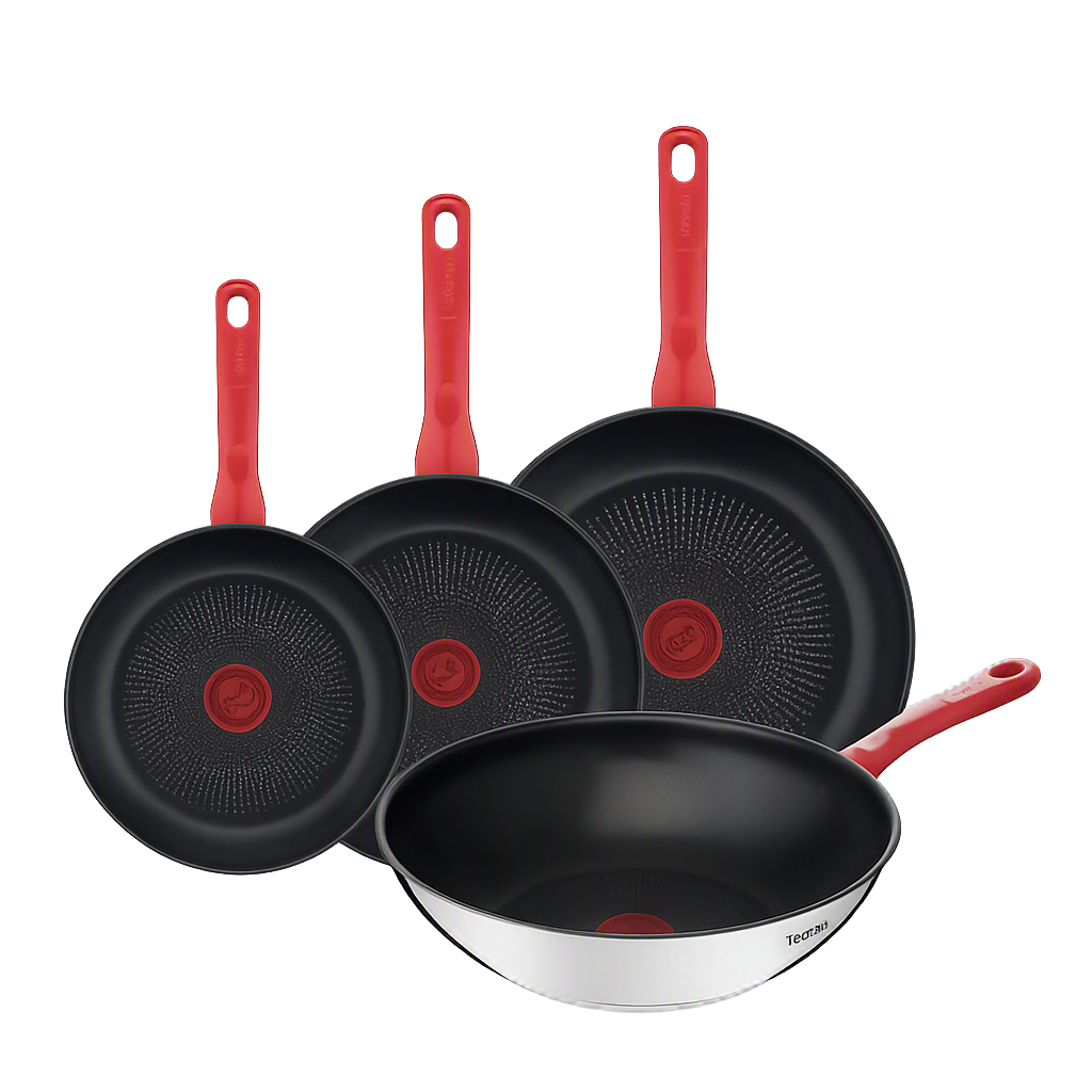 테팔 에디션 레드 인덕션 프라이팬 20cm+24cm+28cm+궁중팬28cm(Tefal Edition Red Induction Frying Pan 20cm + 24cm + 28cm + Deep Wok Pan 28cm Set)