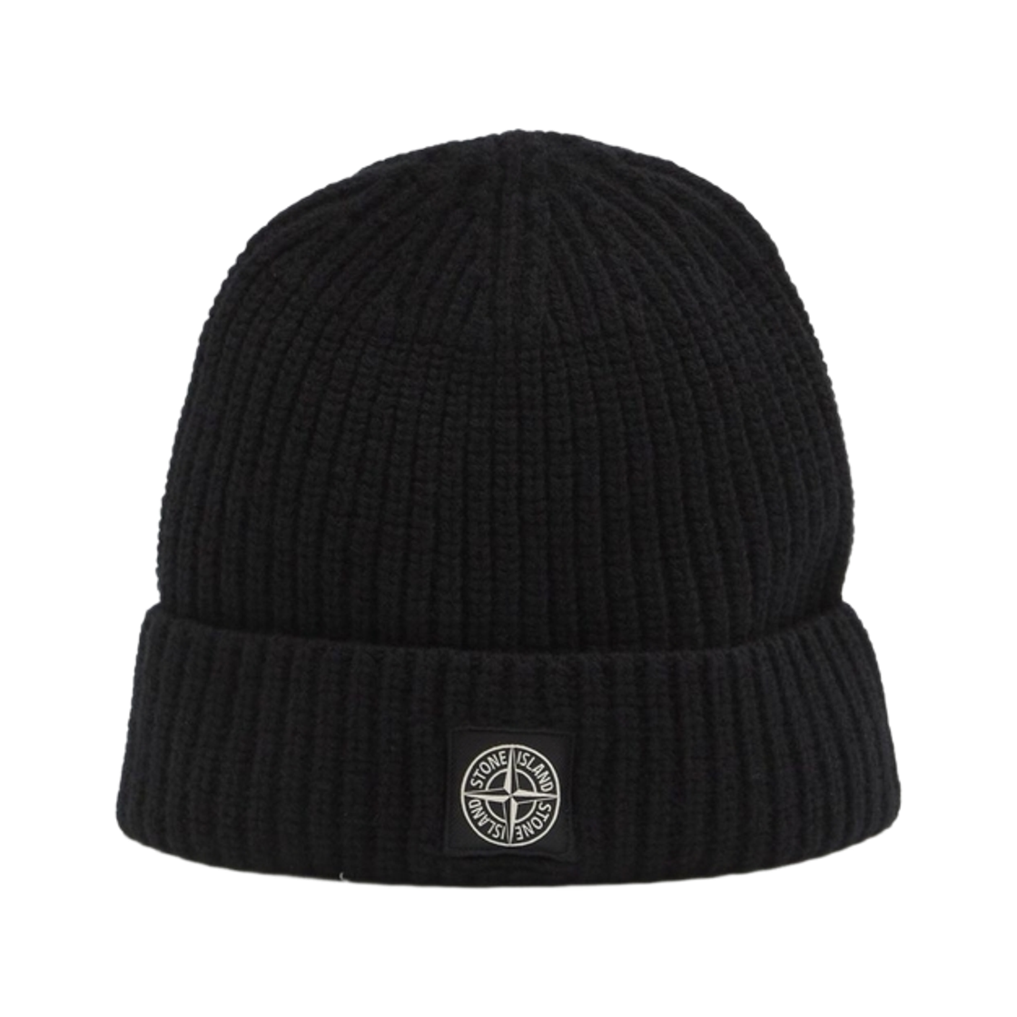 L2S15N1000-12S00B4-V0029 Stone Island N100002 Ribbed Knit Logo Wool Beanie Black - 26FW