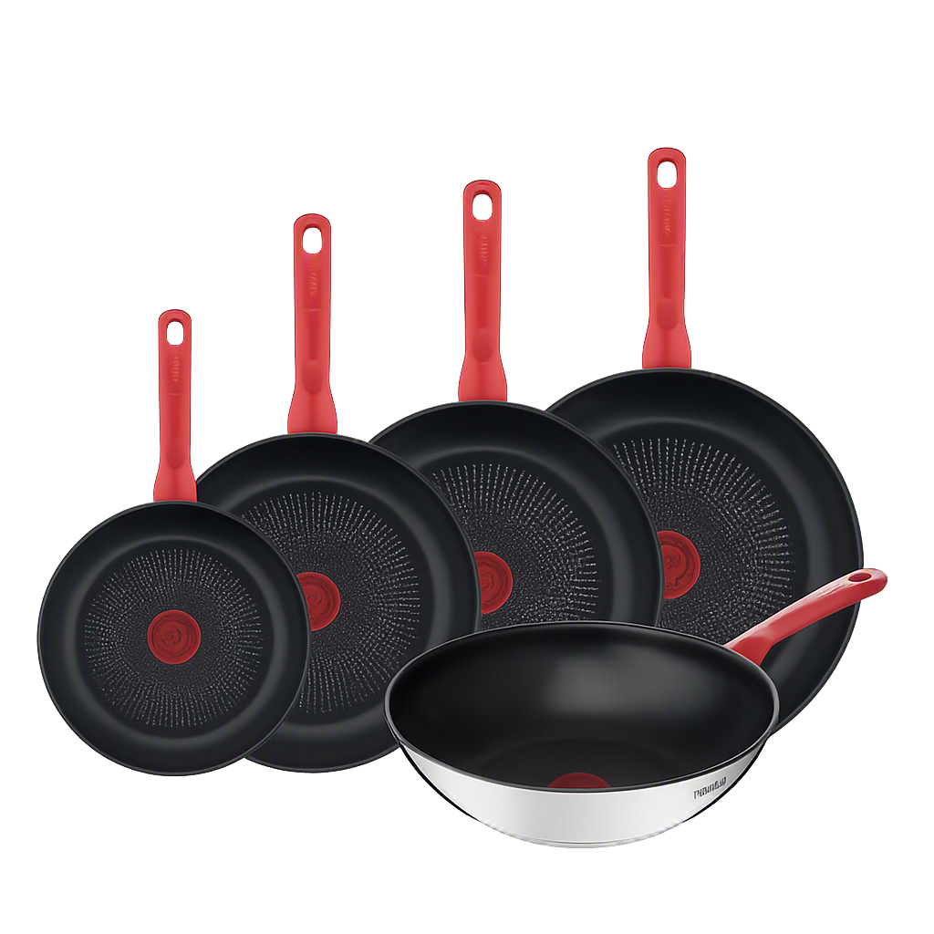 테팔 에디션 레드 인덕션 프라이팬 20cm+26cm+28cm+30cm+궁중팬28cm(Tefal Edition Red Induction Frying Pan 20cm + 26cm + 28cm + 30cm + Deep Wok Pan 28cm Set)