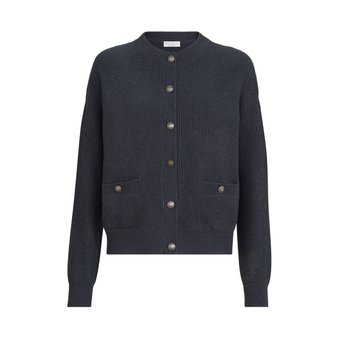 M1E224746-CI582 (W) Brunello Cucinelli Sparkling Cashmere English Rib Cardigan Blue