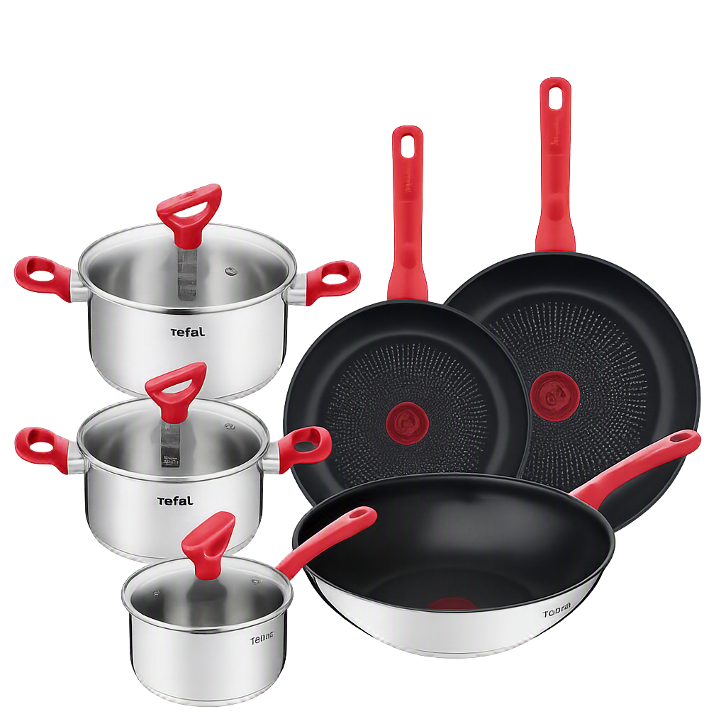 테팔 에디션 레드 인덕션 프라이팬 24cm+28cm+궁중28+편수16+양수18+곰솥22cm(Tefal Edition Red Induction Frying Pan 24cm + 28cm + Deep Wok Pan 28cm + Saucepan 16cm + Stockpot 18cm + Stew Pot 22cm Set)