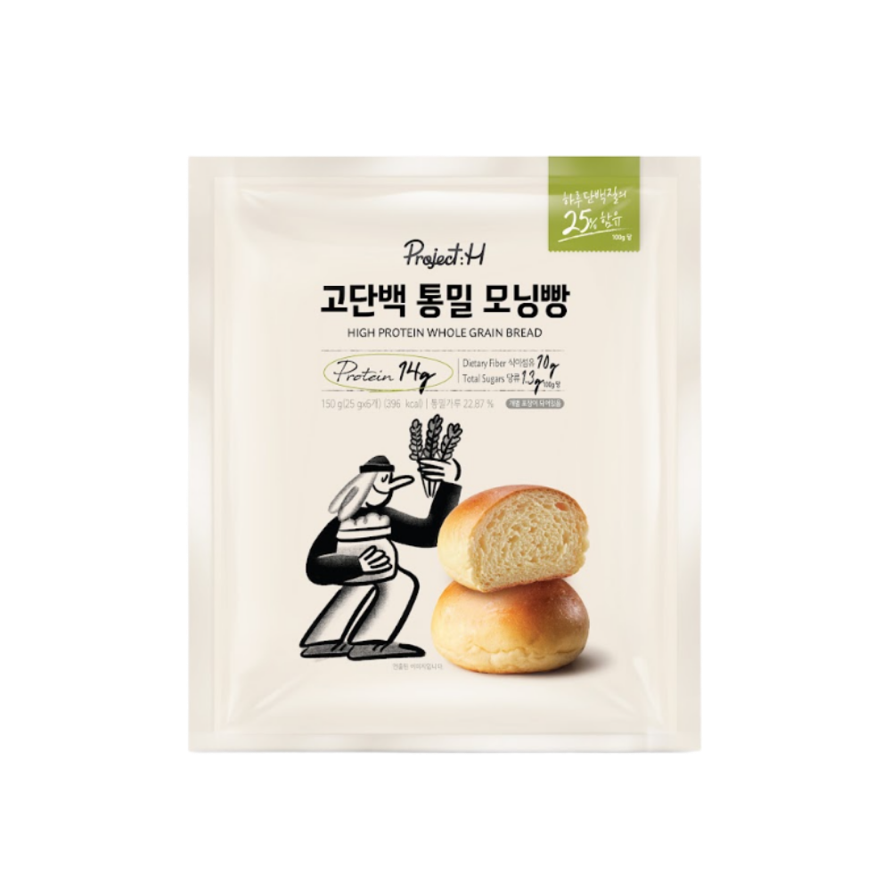 삼립 프로젝트H 고단백 통밀 모닝빵 6입 150g 3봉 (총 18입)(Samlip Project H High-Protein Whole Wheat Morning Rolls – 3 Packs (6 Rolls per Pack, 150g; Total 18 Rolls))