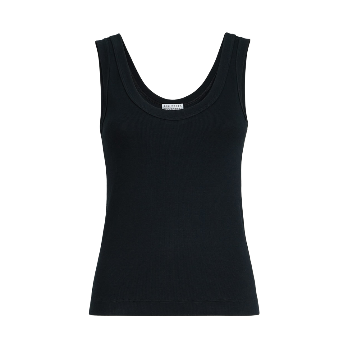M0TC8FX210-C101 (W) Brunello Cucinelli Stretch Cotton Ribbed Jersey Top Black