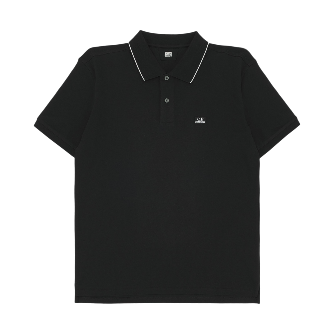 C.P. 컴퍼니 스트레치 피케 숏슬리브 로고 폴로 블랙 - 25FW(C.P. Company Stretch Piquet Short Sleeve Logo Polo Black - 25FW)
