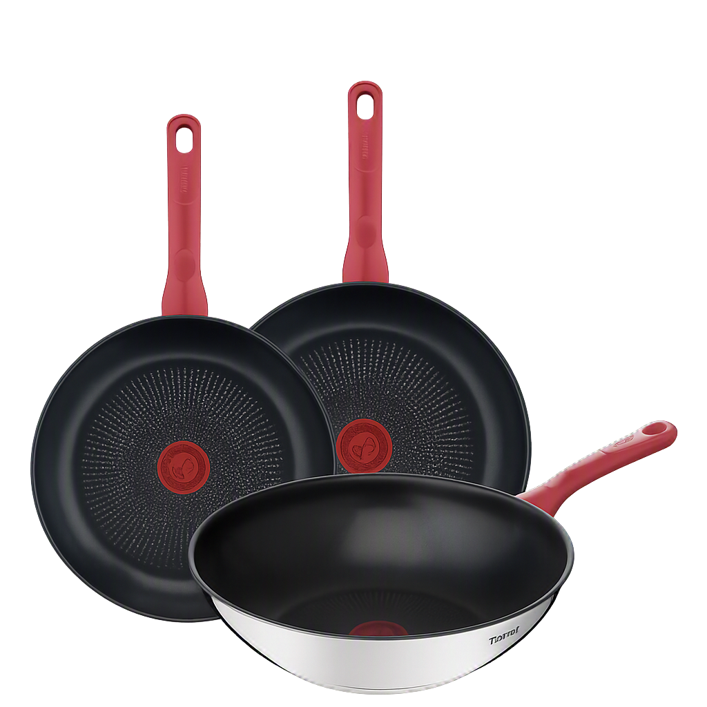 테팔 에디션 레드 인덕션 프라이팬 26cm+28cm+궁중팬 28cm(Tefal Edition Red Induction Frying Pan 26cm+28cm+ Deep Wok Pan 28cm)