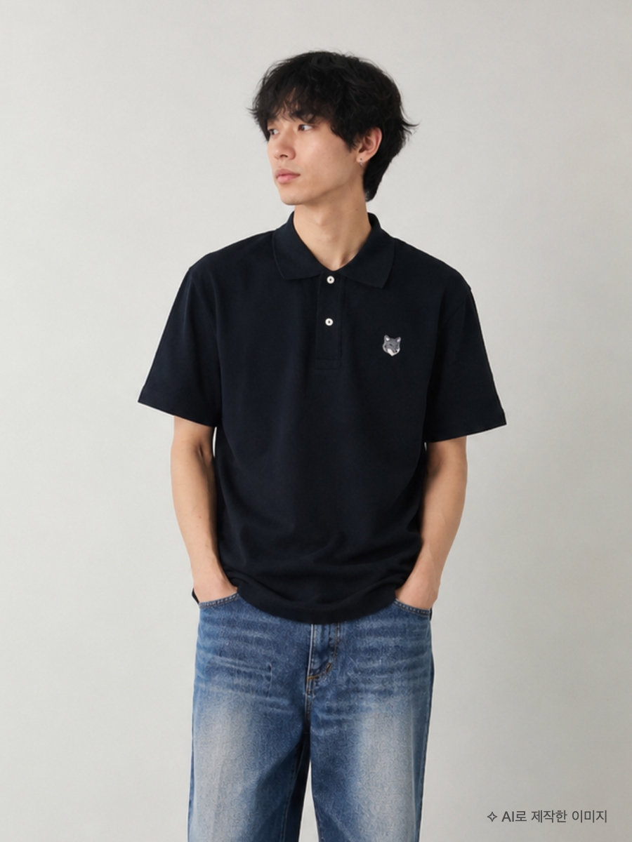 [25% 쿠폰] Maison Kitsune Fox Head Comfort Polo Black, [25% 쿠폰] Maison Kitsune Fox Head Comfort Polo Black 착용 스타일