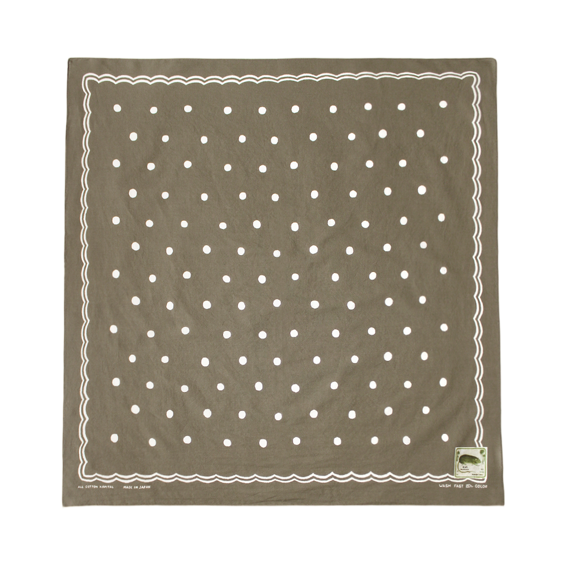 K2606BA556 Kapital Fastcolor Selvedge Bandana Polka Dot Khaki