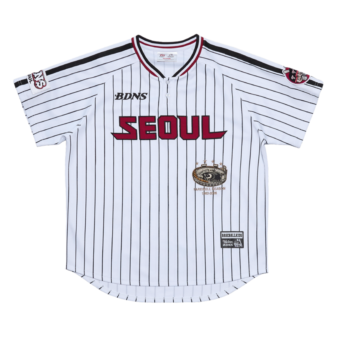 빠더너스 x 엘지트윈스 서울 헨리넥 베이스볼 져지 화이트 [Farewell Jamsil Edition](BDNS x LG TWINS Seoul Henley Neck Baseball Jersey White [Farewell Jamsil Edition])