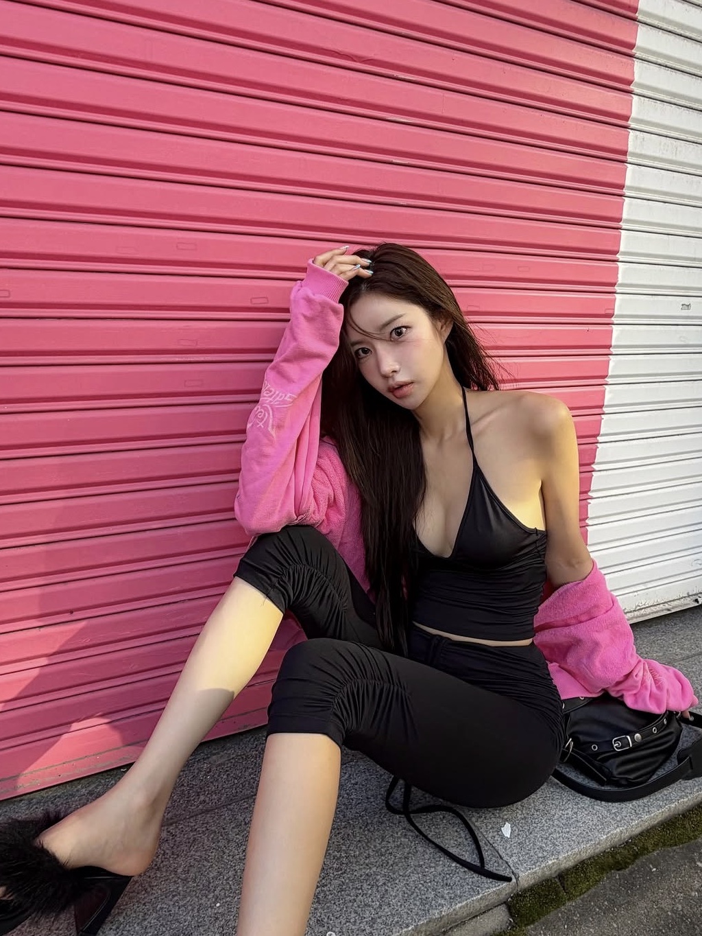 Gateless Girls Zip-up Hoodie-Pink, Gateless Girls Zip-up Hoodie-Pink-Charcoal 착용 스타일 - 3