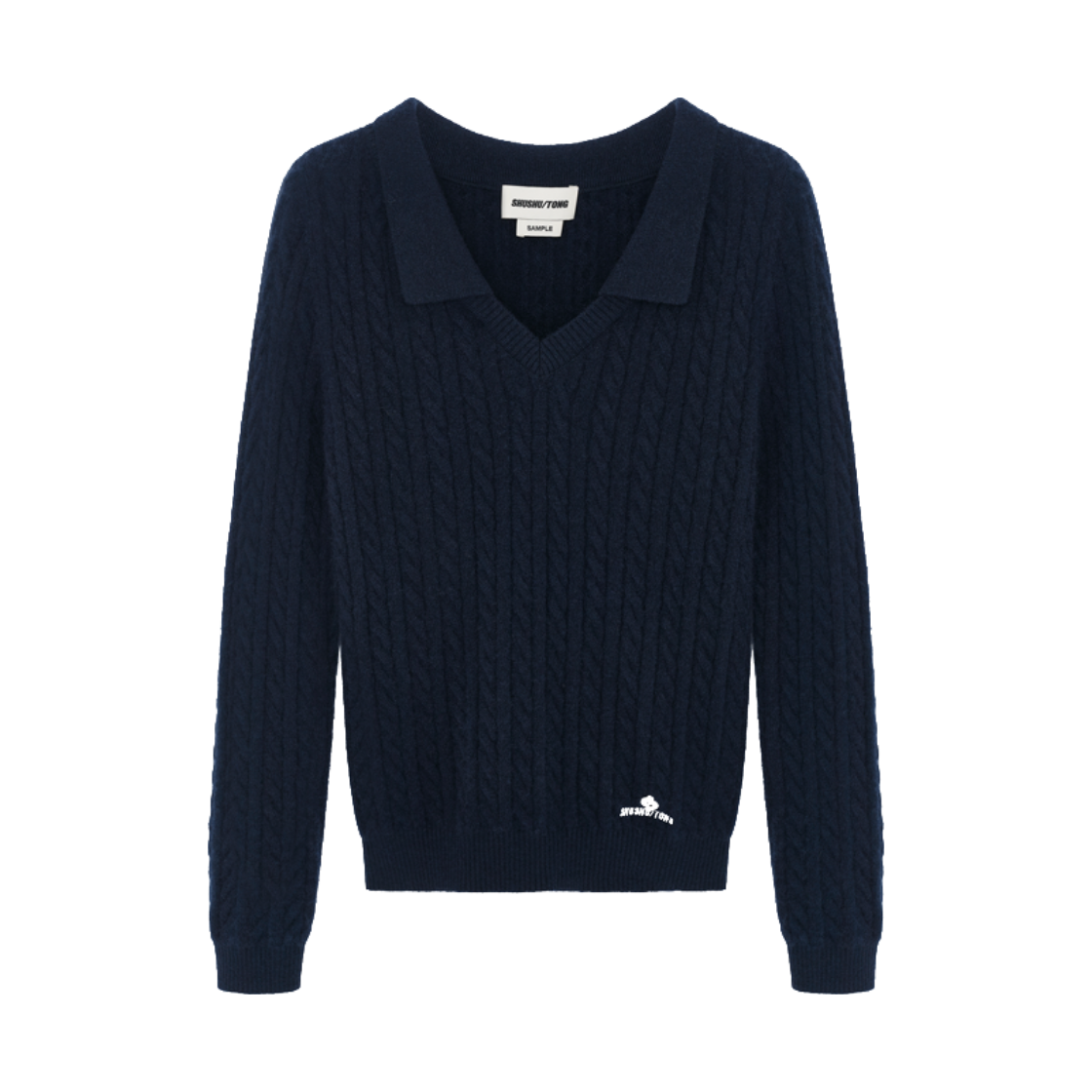 슈슈통 우먼 브이넥 케이블 니트 탑 네이비 블루 - 26FW(Shushu/Tong Women V-Neck Cable Knit Top Navy Blue - 26FW)