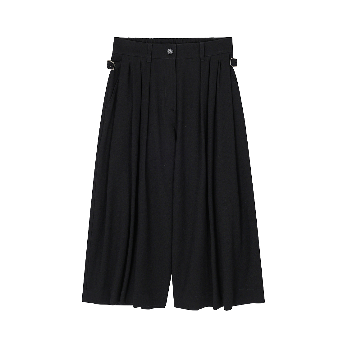 (W) 송지오 멀티 플리츠 크롭 와이드 팬츠 블랙((W) SONGZIO Multi Pleats Crop Wide Pants Black)