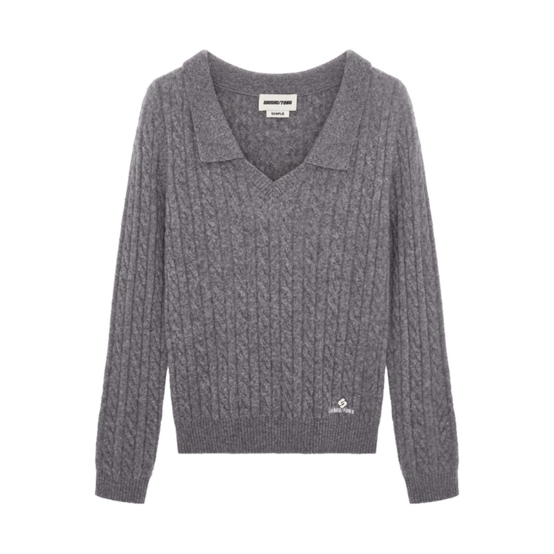 슈슈통 우먼 브이넥 케이블 니트 탑 그레이 - 26FW(Shushu/Tong Women V-Neck Cable Knit Top Grey - 26FW)