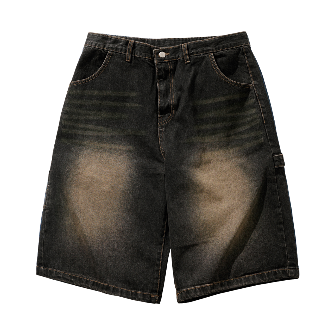 BJSP4624_Black_29 PERSTEP Whisker Washing Denim Half Pants Black BJSP4624