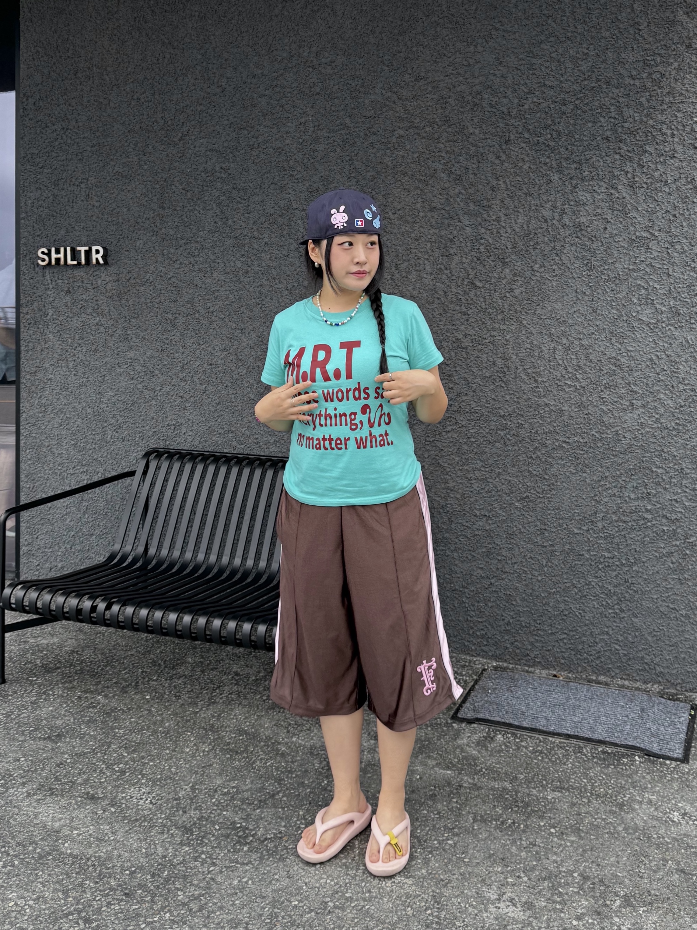 venhit ECA Rabbit Star Cap, venhit MRT Vivid Slim Fit Short Sleeve T-Shirt Mint 착용 스타일 - 2