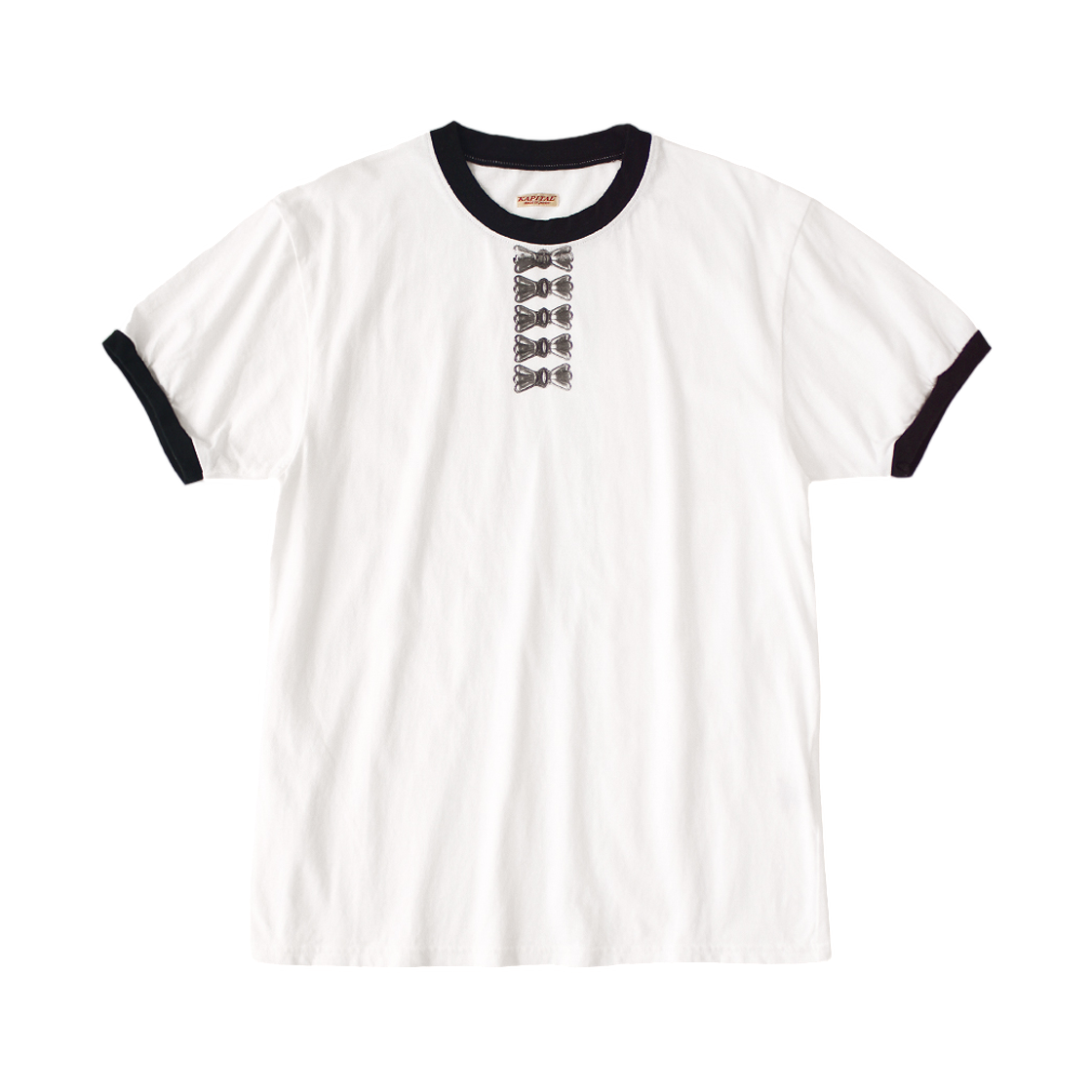 K2604SC133 Kapital 20 Tenjiku Ringer T-Shirt Butterfly Concho Print White