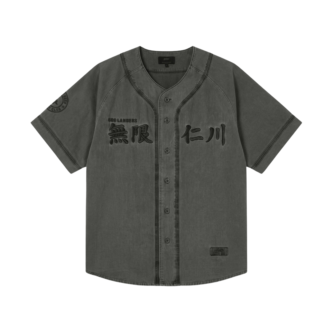 SSG 랜더스 x 무신사 스탠다드 피그먼트 다이드 베이스볼 셔츠 차콜 그레이(SSG Landers x Musinsa Standard Pigment Dyed Baseball Shirt Charcoal Grey)
