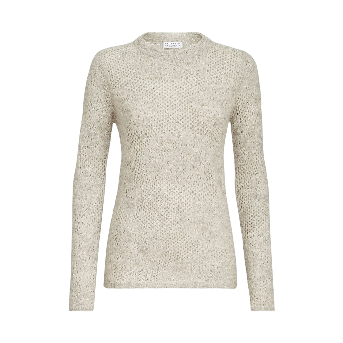 MFA790100-C9984 (W) Brunello Cucinelli Lace Flower Sweater Ivory