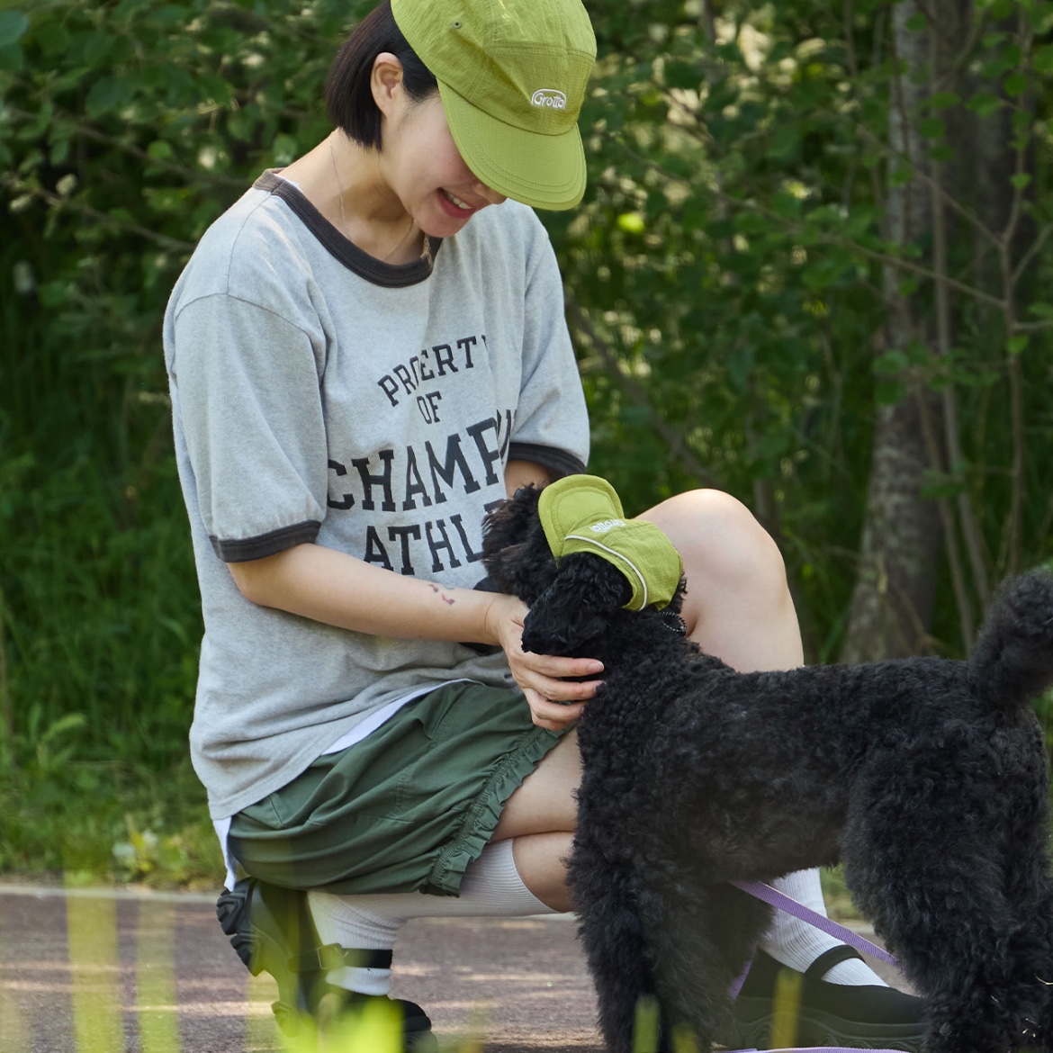 Grotto Seoul Aero Cap Moss Yellow - Walker Edition 착용 스타일