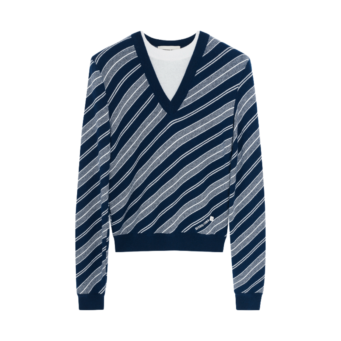 슈슈통 우먼 트윌 브이넥 피티드 트윌 니트 탑 블루 스트라이프 - 26FW(Shushu/Tong Women V-Neck Fitted Twill Knit Top Blue Stripe - 26FW)