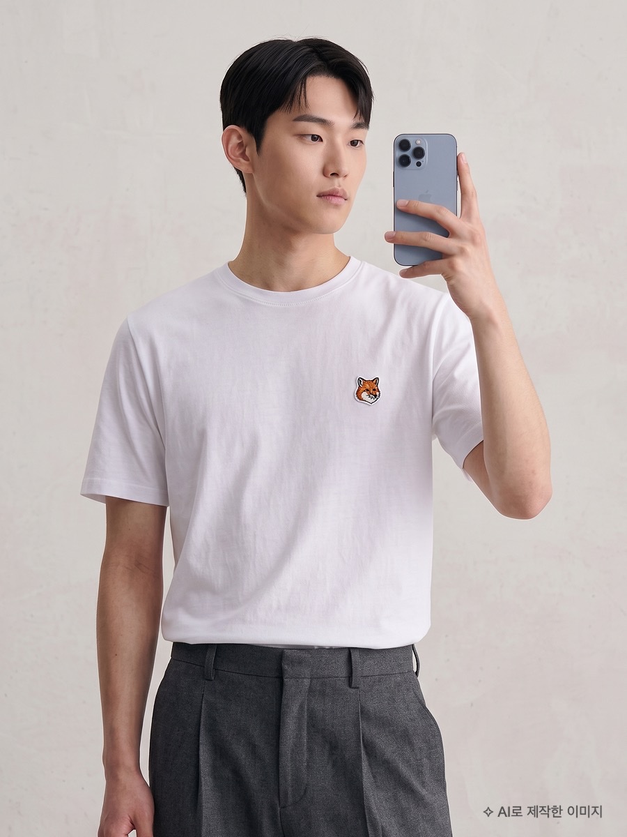 [25% 쿠폰] Maison Kitsune Fox Head Regular T-Shirt White, Maison Kitsune Fox Head Regular T-Shirt White 착용 스타일
