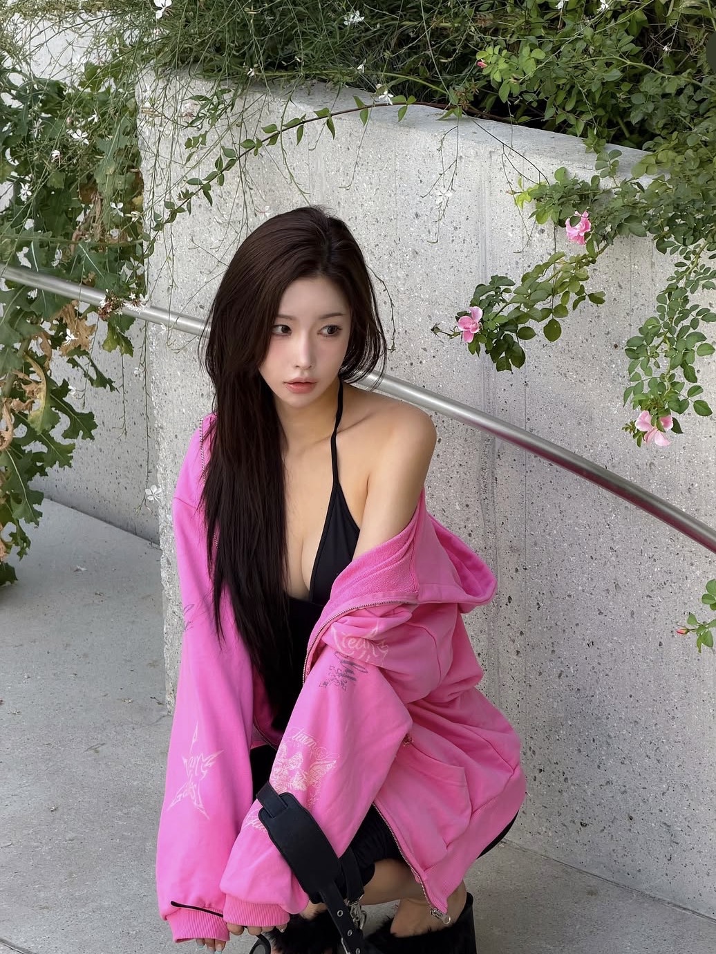 Gateless Girls Zip-up Hoodie-Pink, Gateless Girls Zip-up Hoodie-Pink-Charcoal 착용 스타일 - 7