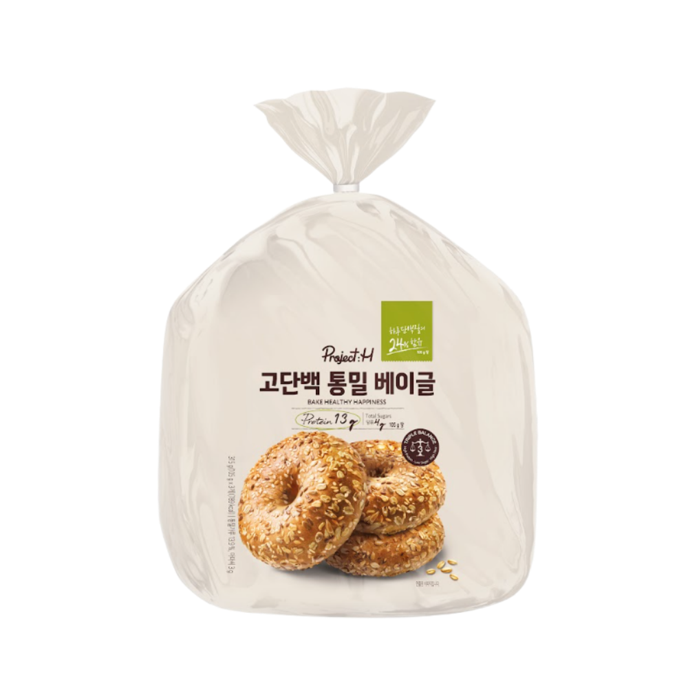 삼립 프로젝트H 고단백 통밀 베이글 3입 315g 2봉 (총 6입)(Samlip Project H High-Protein Whole Wheat Bagels, 315g (3-pack), 2 Bags (Total 6 Bagels)) - 1