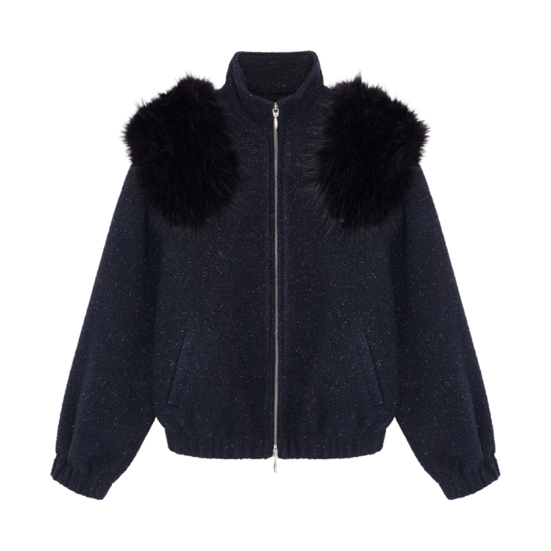 슈슈통 우먼 타이 데코레이티브 폭스 퍼 루즈 코트 네이비 블루 - 26FW(Shushu/Tong Women Decorative Faux Fur Loose Coat Navy Blue - 26FW)