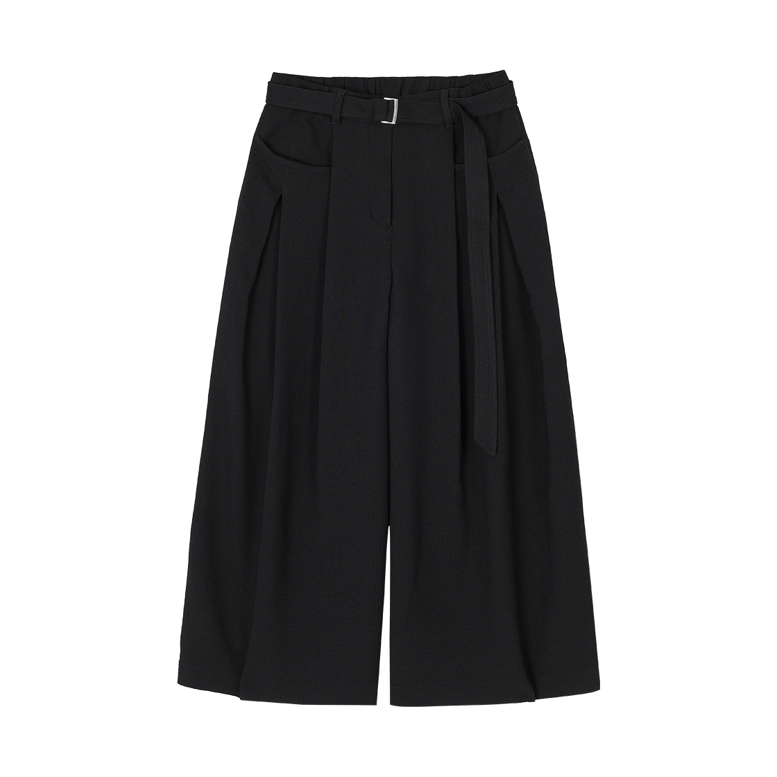 (W) 송지오 크로스턱 크롭 와이드 팬츠 블랙((W) SONGZIO Cross Tuck Crop Wide Pants Black)