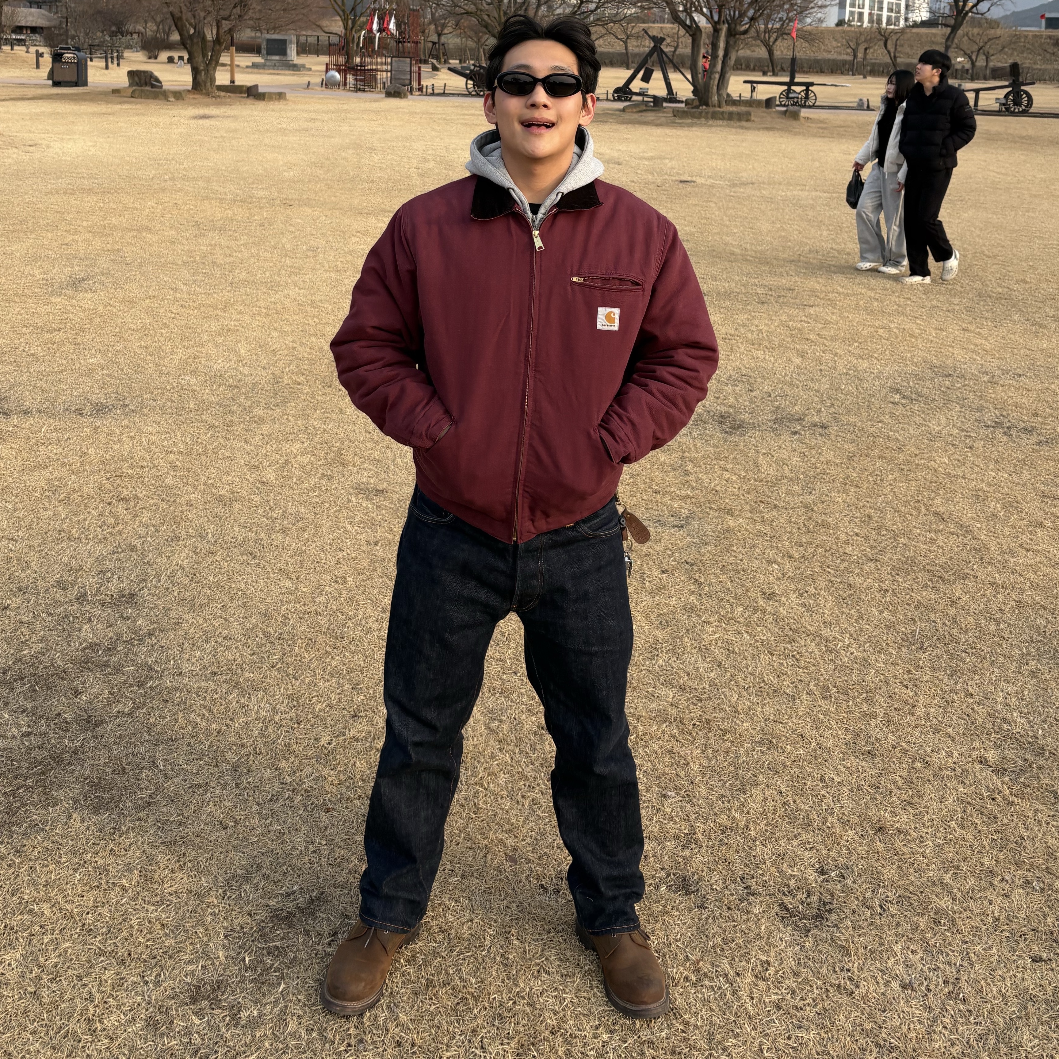 Carhartt WIP Organic Cotton Dearborn Canvas OG Detroit Jacket Malbec Aged Canvas - Winter 착용 스타일
