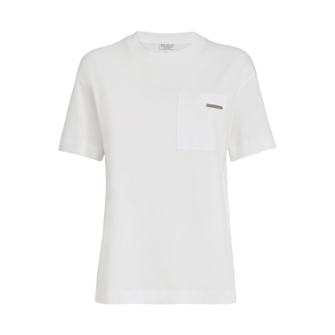 M0T81EC710-C6159 (W) Brunello Cucinelli Cotton Jersey T-Shirt with Shiny Tab White