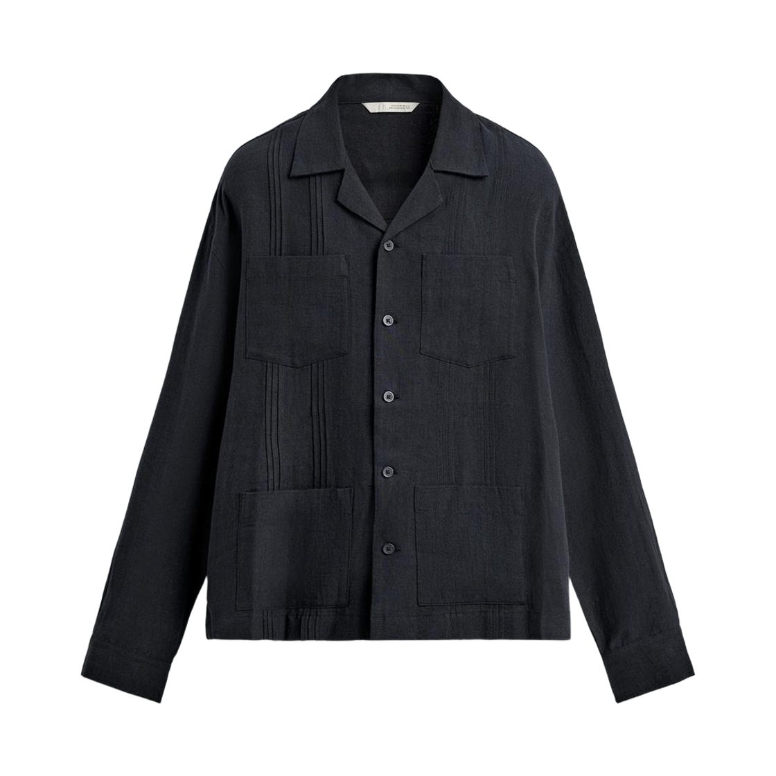 1195/264/401 Zara 100% Linen Pleated Pocket Relaxed Fit Shirt Navy