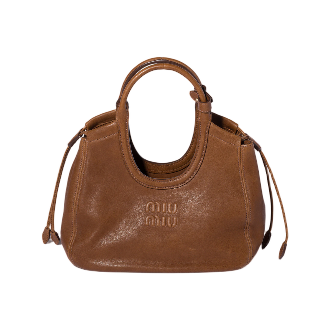 5BA337-2BBL-F0316 Miu Miu Ivy Nappa Leather Tote Bag Oak