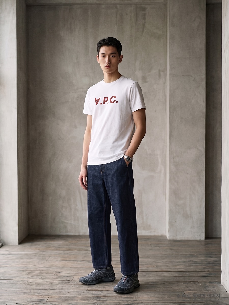 [25% 쿠폰] A.P.C. Standard Grand VPC T-Shirt White Terracotta, A.P.C. Standard Grand VPC T-Shirt White Terracotta 착용 스타일