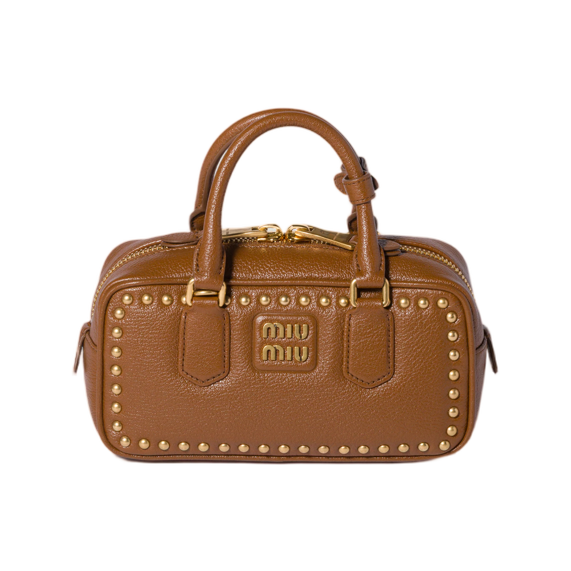 5BB142-2ZSQ-F0134 Miu Miu Arcadie Studded Leather Bag Brandy