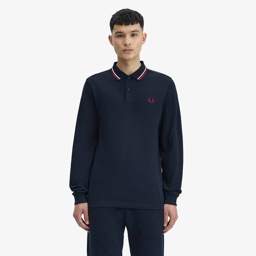 프레드페리 M3636 롱슬리브 트윈 팁 프레드페리 셔츠 네이비 스노우화이트 번트레드(Fred Perry M3636 L/S Twin Tipped FP Shirt Navy Snow White Burnt Red) - 2