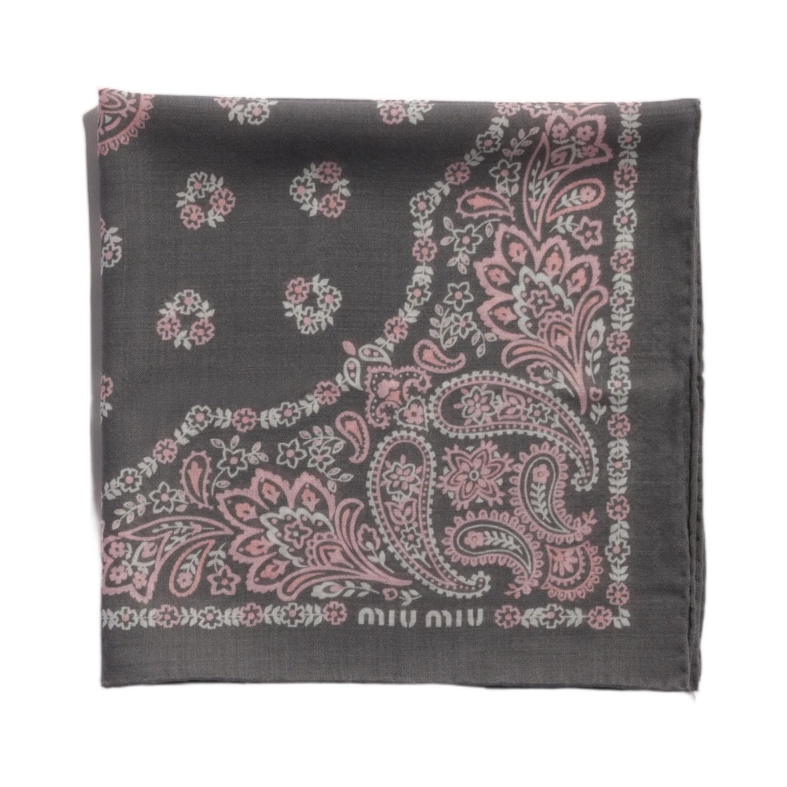 5FF004-2ID9-F0112 Miu Miu Printed Wool and Cashmere Scarf Lead Gray