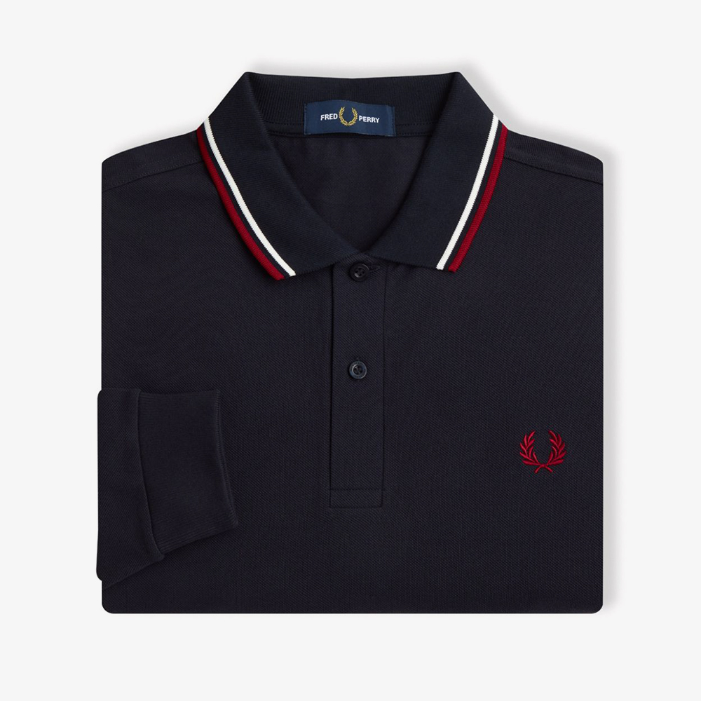프레드페리 M3636 롱슬리브 트윈 팁 프레드페리 셔츠 네이비 스노우화이트 번트레드(Fred Perry M3636 L/S Twin Tipped FP Shirt Navy Snow White Burnt Red) - 6
