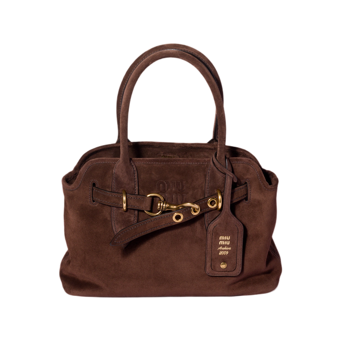 5BA292-2CSS-F0003 Miu Miu Aventure Suede Handbag Dark Brown