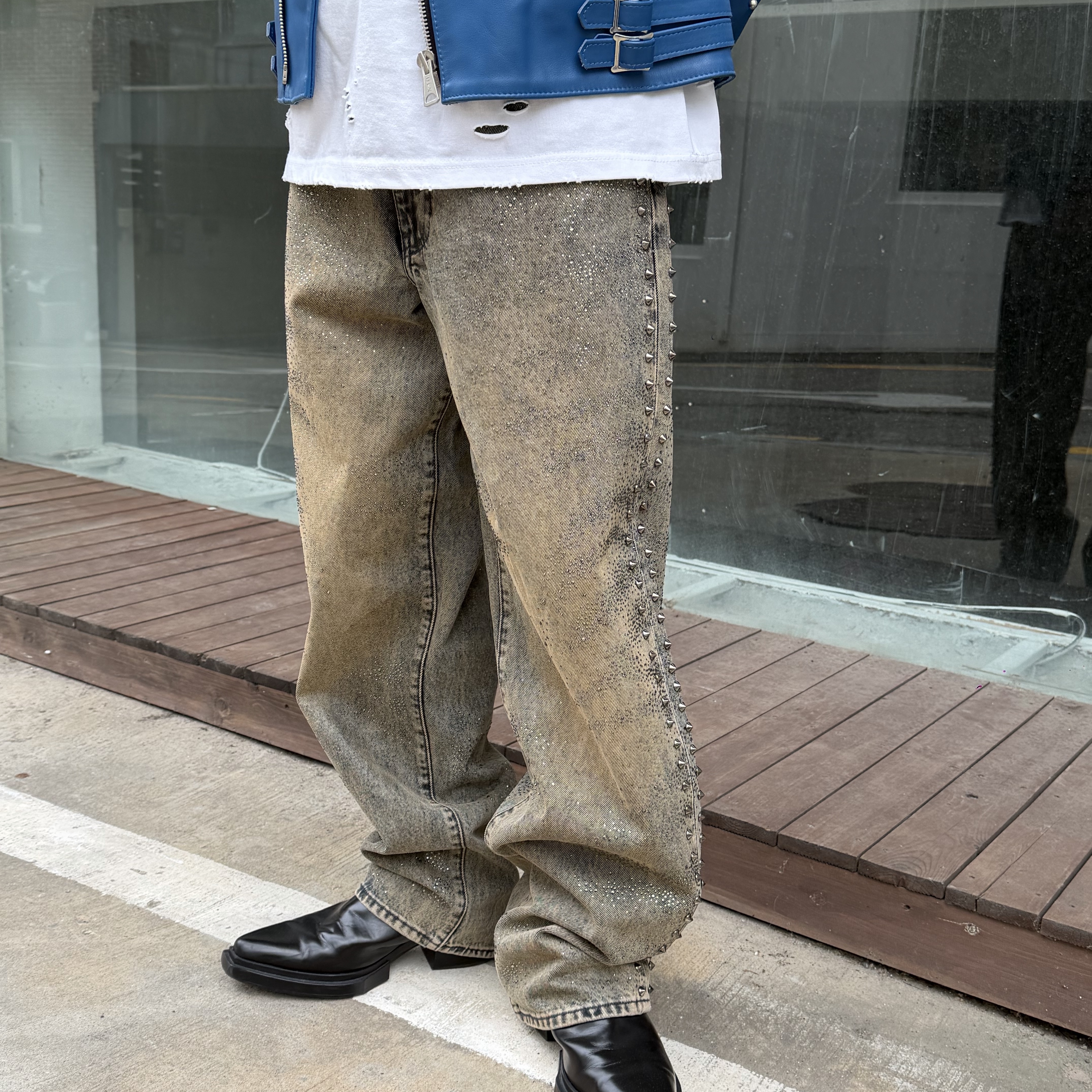 NOFAKESHIT Bustud Dirty 578 30X32, Lewis Leathers Belt Loop Key Ring MK.1 Vintage Turquoise 착용 스타일 - 4