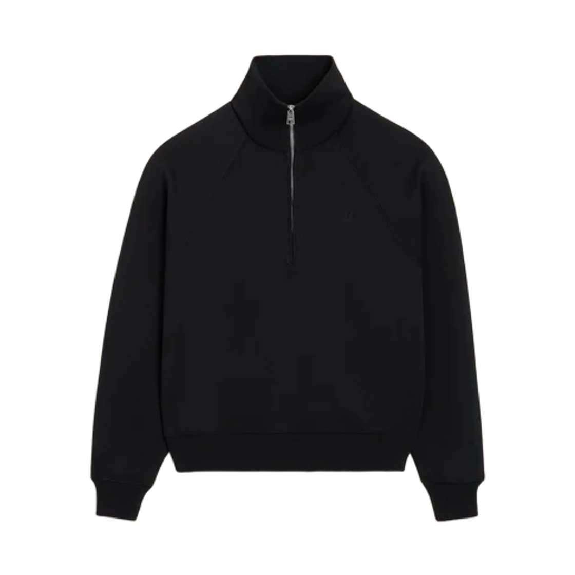 USW798-747-001 AMI Black Cotton Zipped Sweatshirt with Embossed Ami De Coeur Tone-On-Tone Black