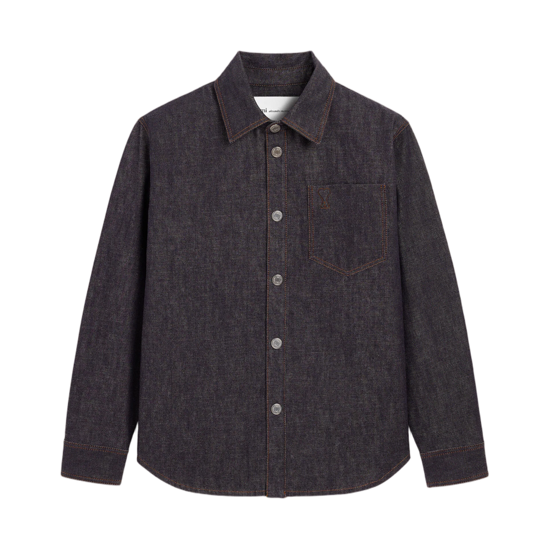아미 블루 코튼 오버셔츠 톤온톤 하트 로고 인디고(AMI Blue Cotton Overshirt with Ami De Coeur Tone-On-Tone Indigo)