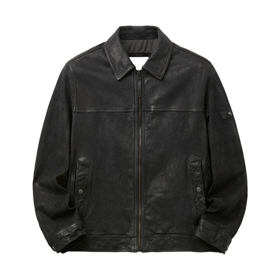 시리즈 양가죽 오일 워싱 트러커 재킷 블랙(Series Sheepskin Oil-Washed Trucker Jacket Black)