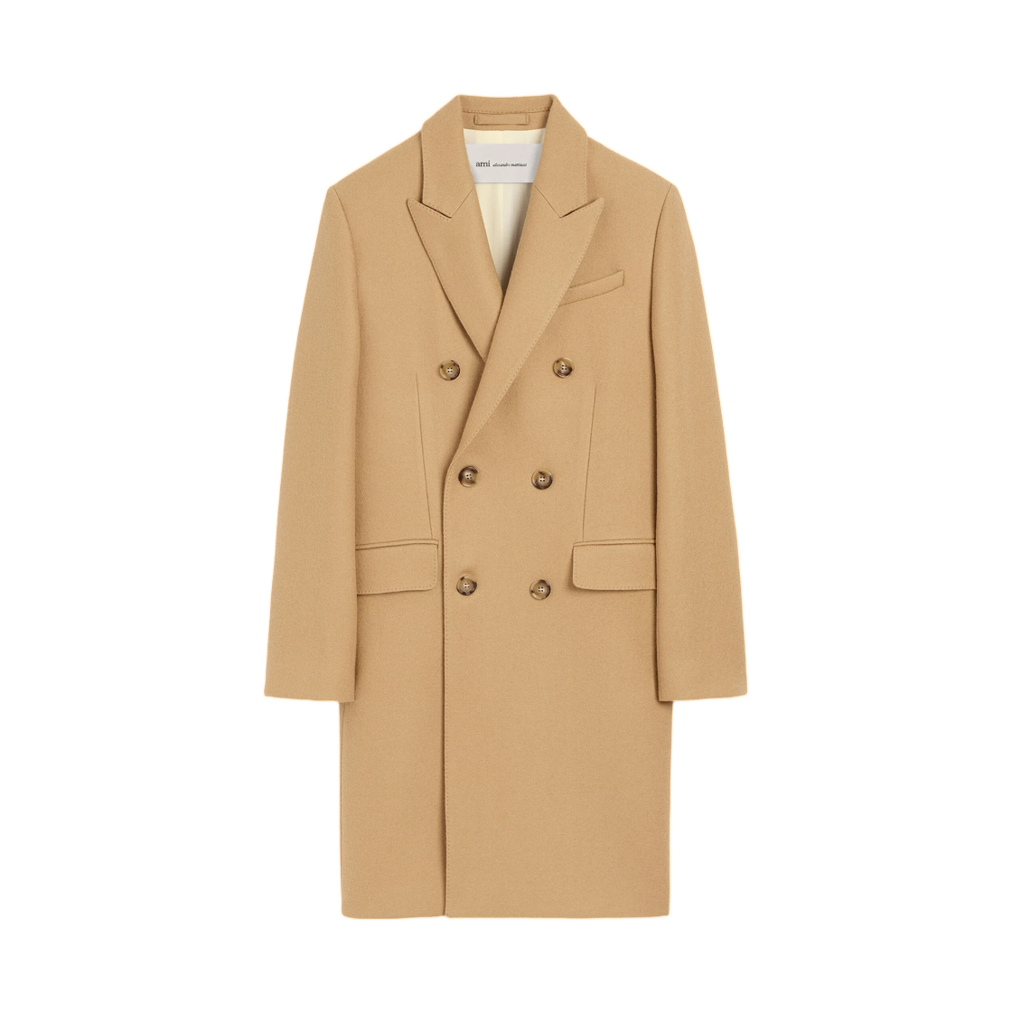 HCO110-WV0078-A184 AMI Beige Double Breasted Wool Coat Mastic Beige