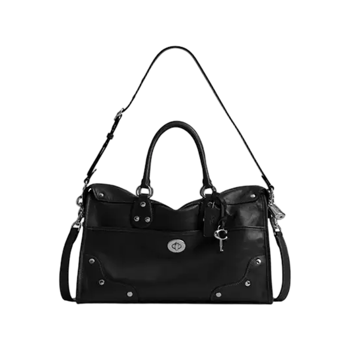 CFN67-LHBLK Coach Rhyder Satchel Bag 38 Silver Black