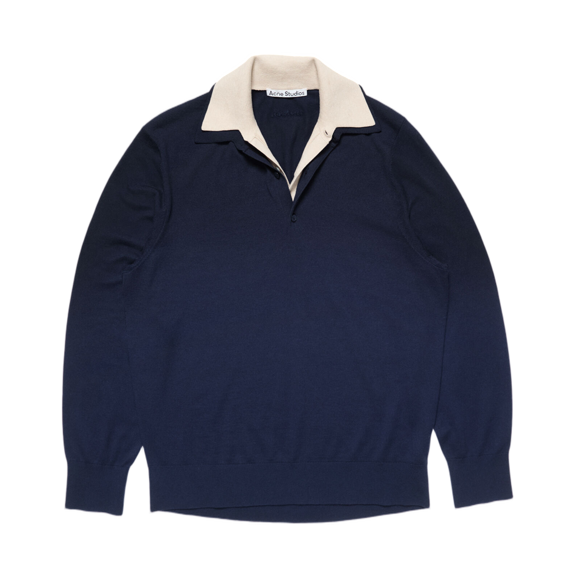 A60591-AER (W) Acne Studios Silk Blend Polo Knit Navy Beige