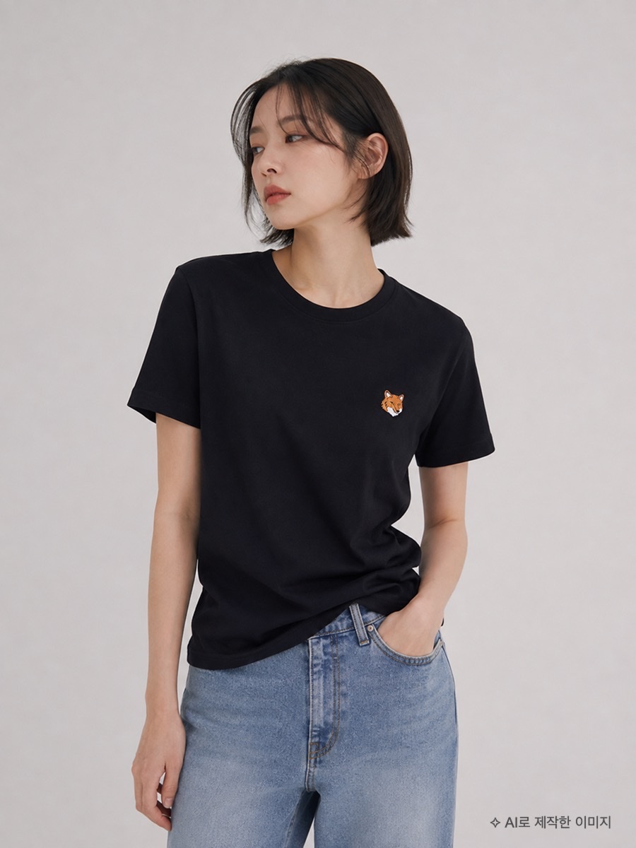 [25% 쿠폰] Maison Kitsune Fox Head Regular T-Shirt Black, (W) Maison Kitsune Fox Head Regular T-Shirt Black 착용 스타일