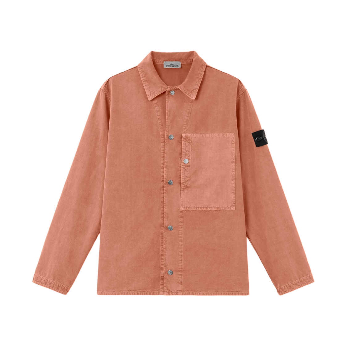 L2S1512000-28S00T6-V0015 Stone Island 1200028 Mineral Dyed Panama Cotton Comfort-Fit Snap-Front Overshirt with Chest Pocket Brick Red - 26FW