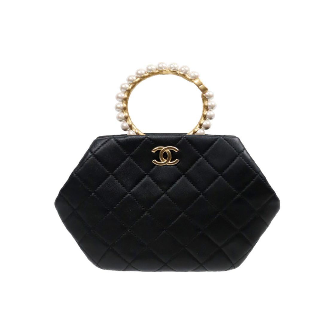 샤넬 블랙 레더 진주 핸들 파우치 C-A65423(Chanel Black Leather Pearl Handle Pouch C-A65423) - 1